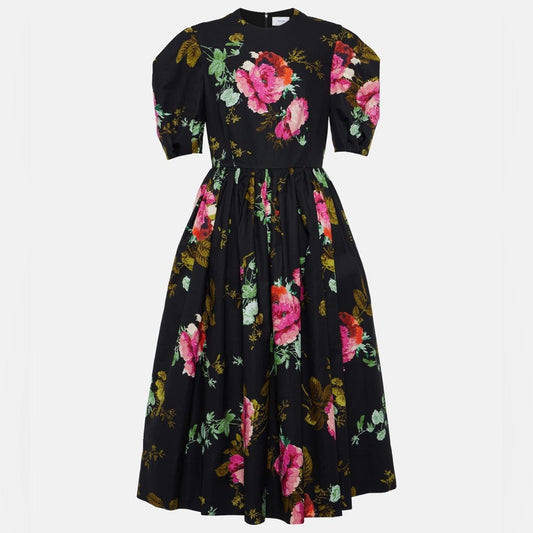 ERDEM Pink and Green Smocked Sundress with Puff Sleeves