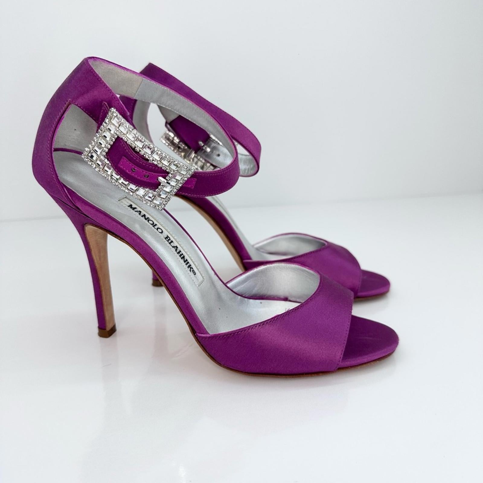 Manolo Blahnik Purple Satin Heels with Crystal Accent – Chicopick