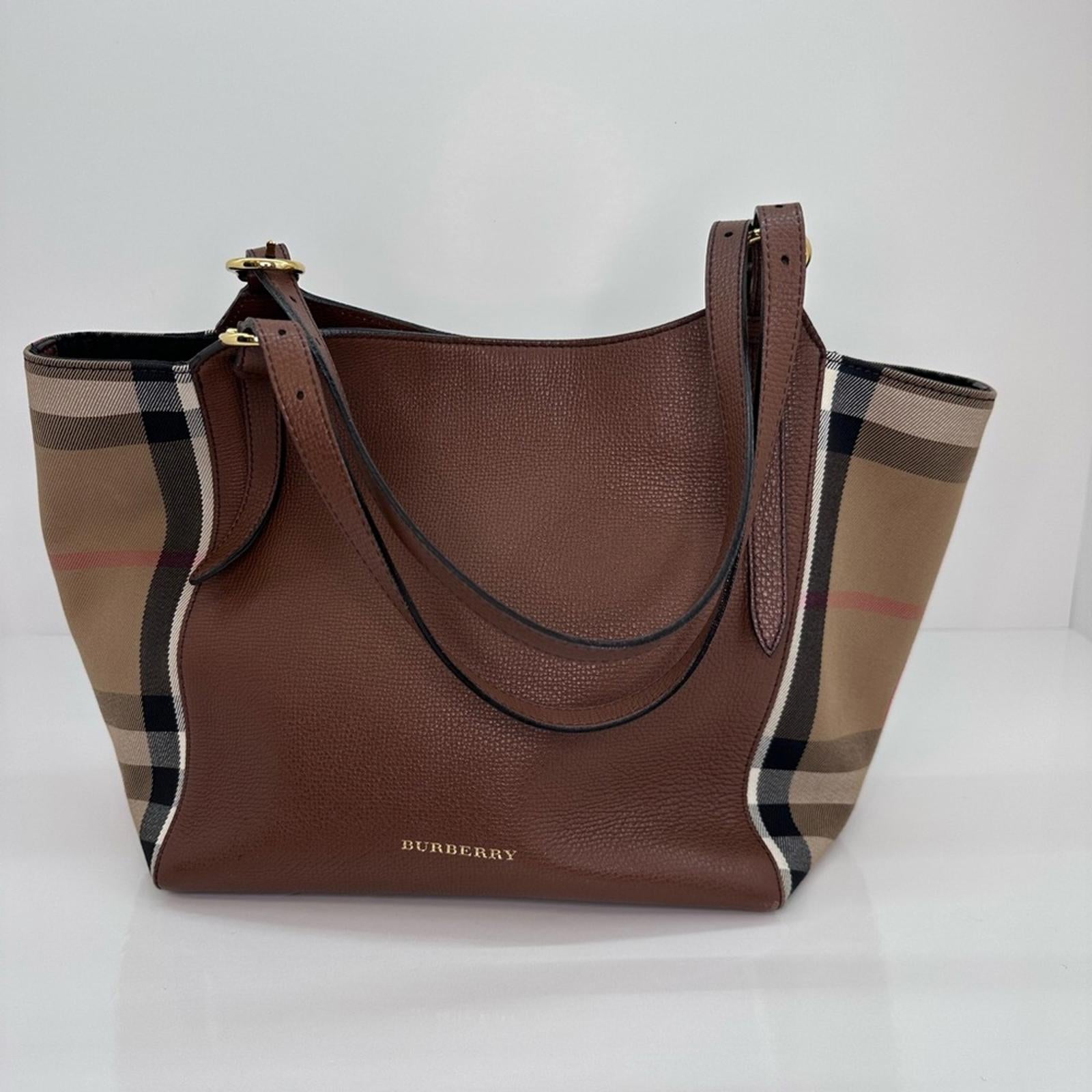 Burberry Brown Leather and Checkered Tote Bag – Chicopick