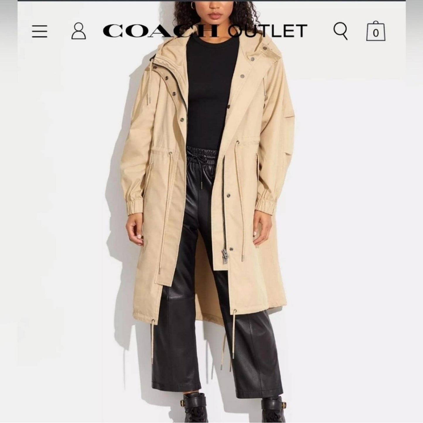 Coach Tan Utility Jacket with Hood and Drawstring Waist