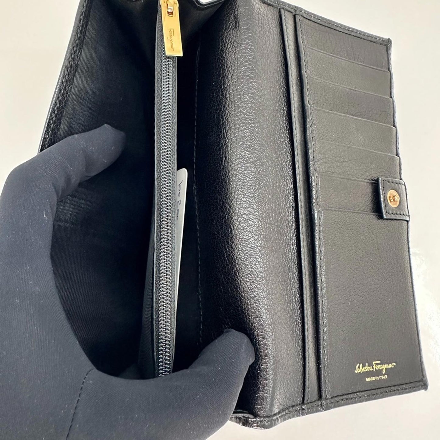 Salvatore Ferragamo Black Leather Wallet with Gold Hardware