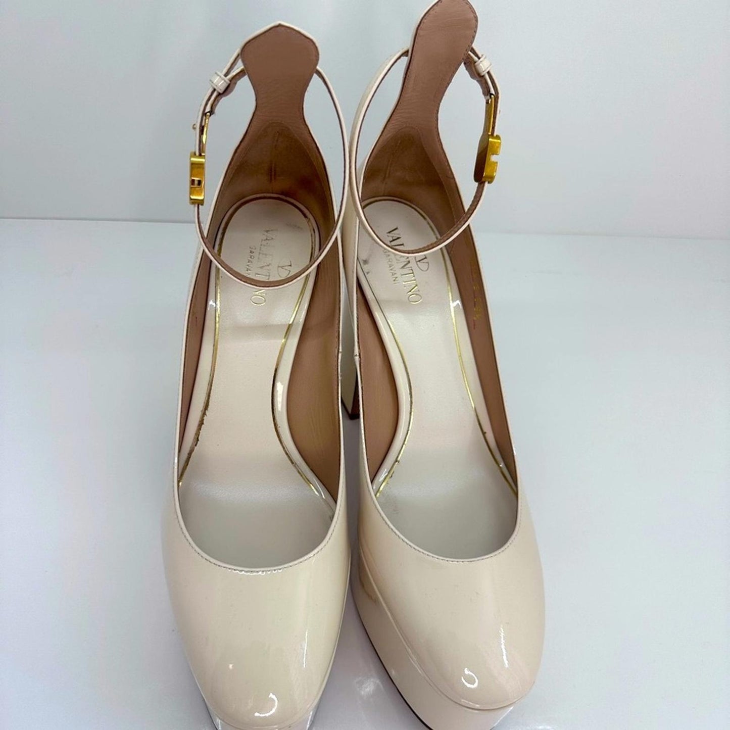Valentino Cream Platform Pumps with Chunky Heel