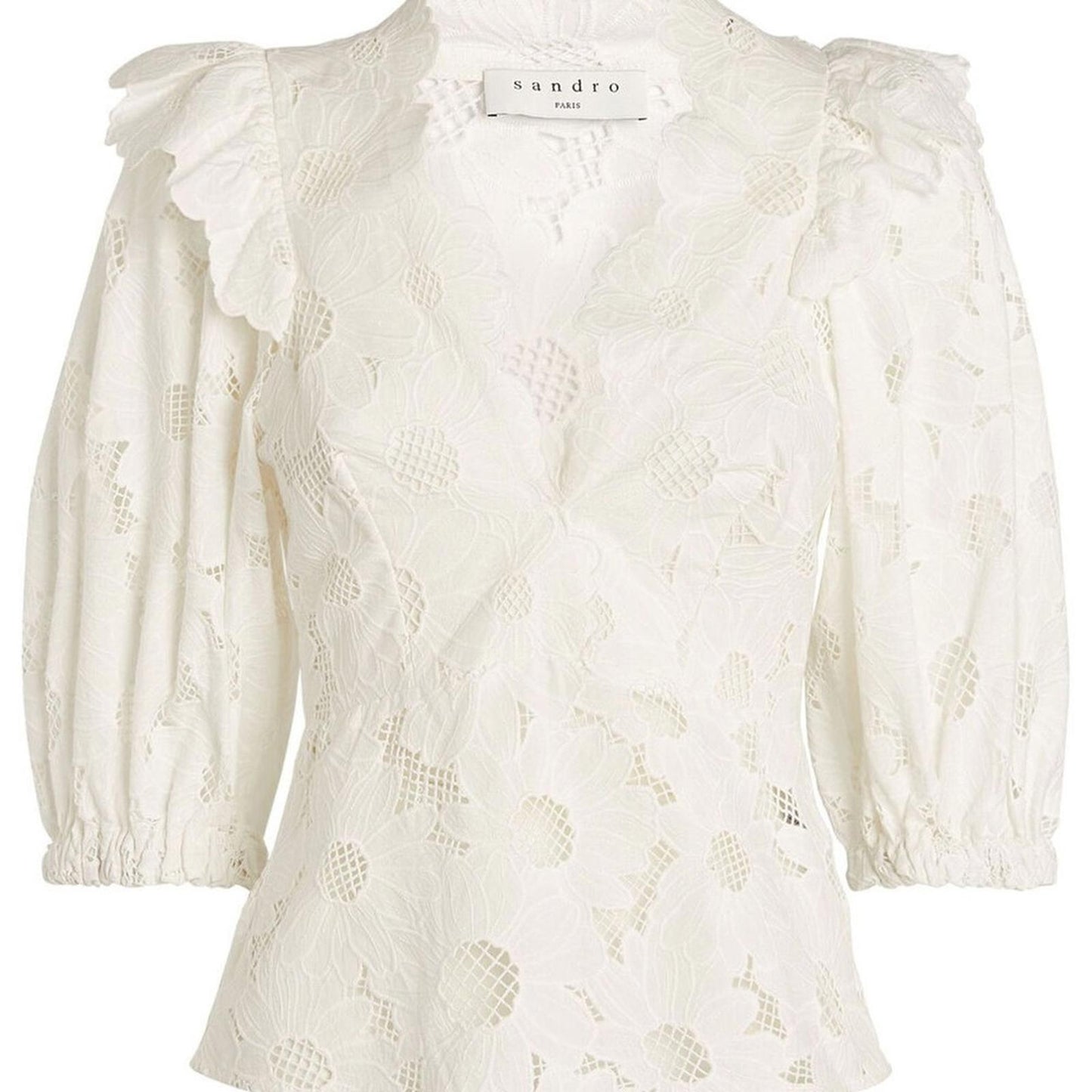 Sandro White Puff Sleeve Wrap Blouse