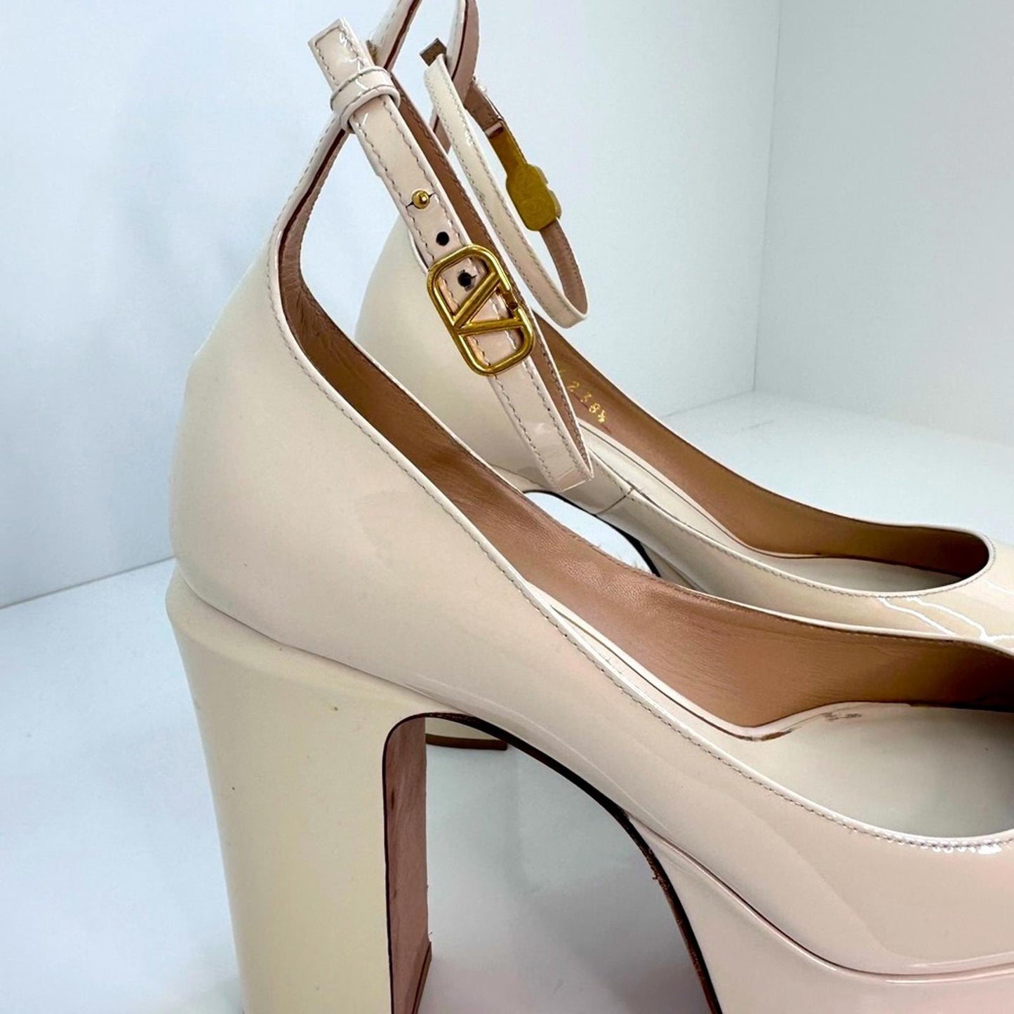 Valentino Cream Platform Pumps with Chunky Heel