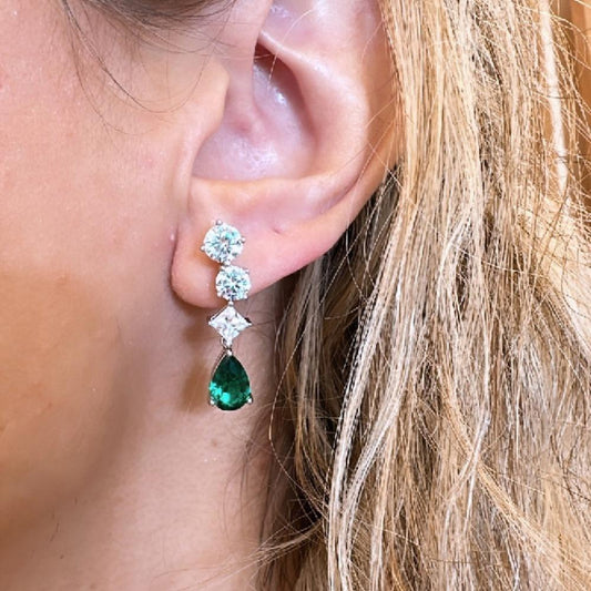 Pasha Emerald Colour Drop Cz Earrings