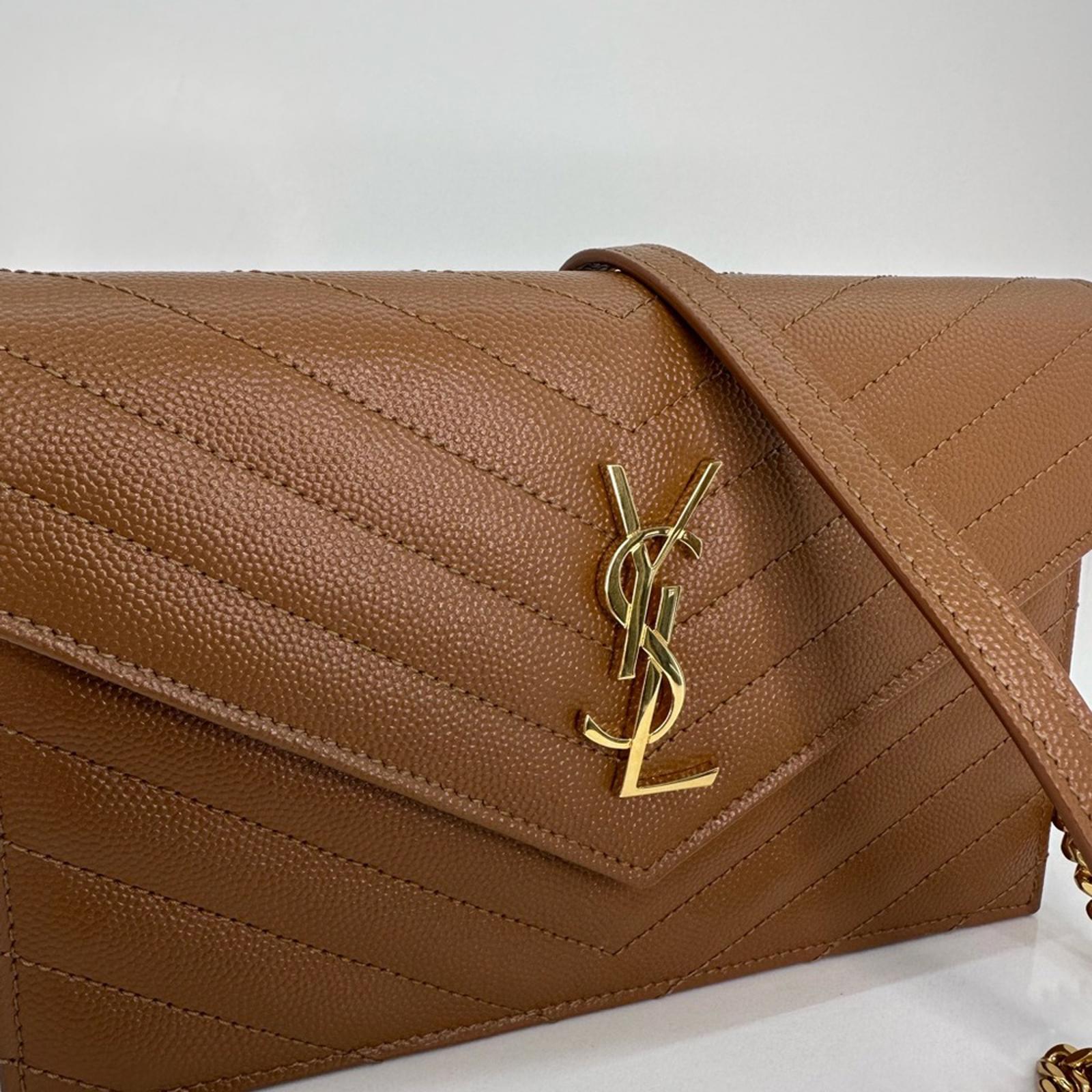 Yves Saint Laurent Tan Leather Crossbody with Gold Chain – Chicopick