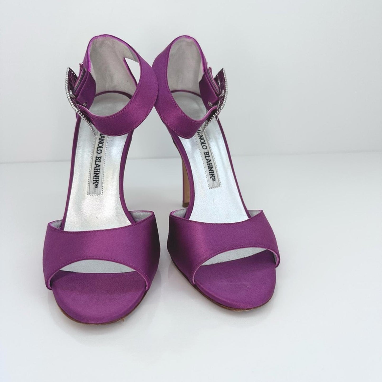 Manolo Blahnik Purple Satin Heels with Crystal Accent